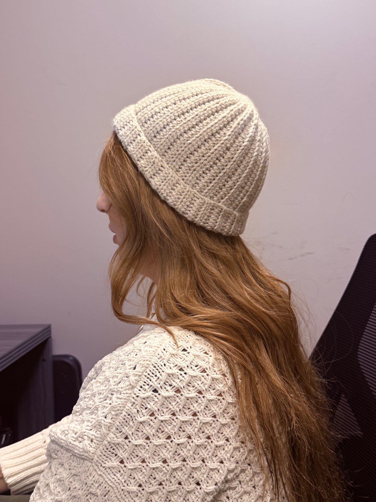 Beige Ribbed Beanie