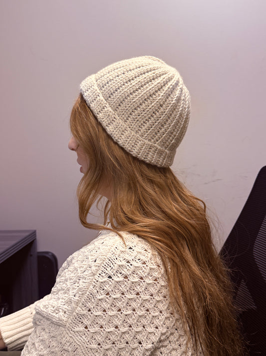 Beige Ribbed Beanie